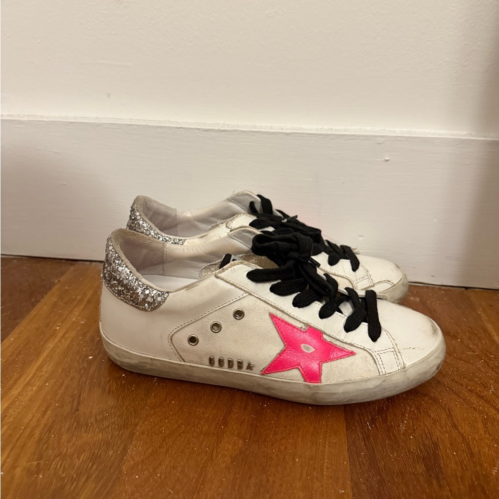 Golden Goose Sneakers with Pink Star and Silver Heel